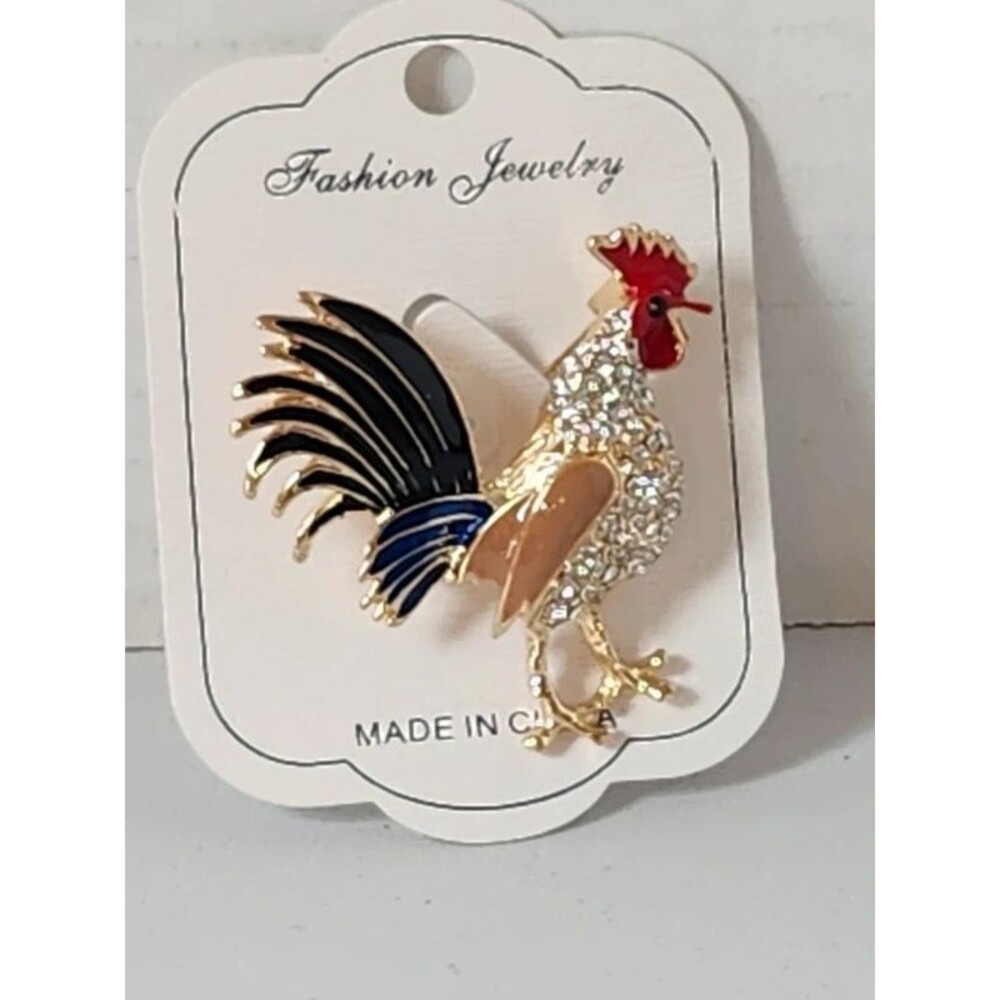 Rooster brooch with rinestones